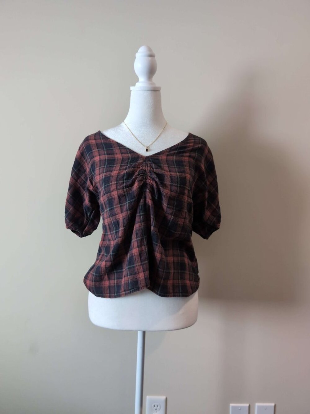 Madewell Brown-Black Plaid Cotton Blouse